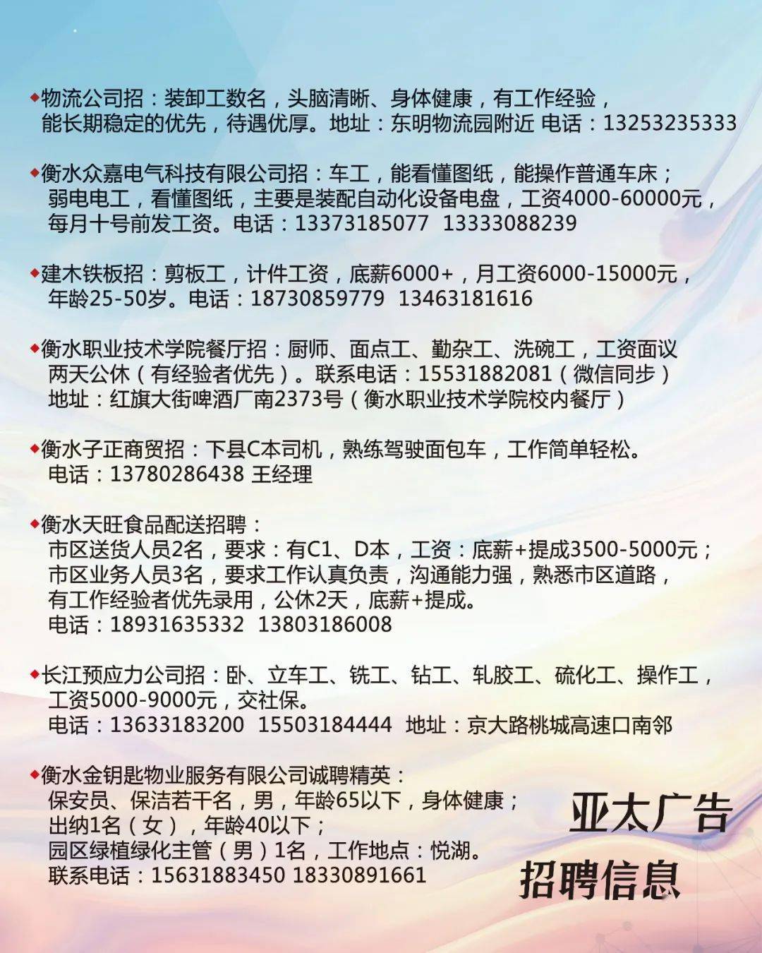 沭阳厂最新招工信息招聘